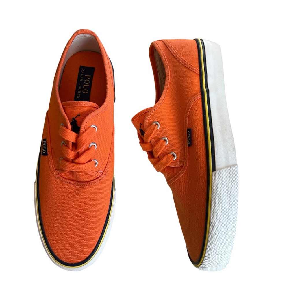 Ralph Lauren Polo Morray Bright Orange Canvas Low-Top Sneakers Size 10.5 - Picture 5 of 16